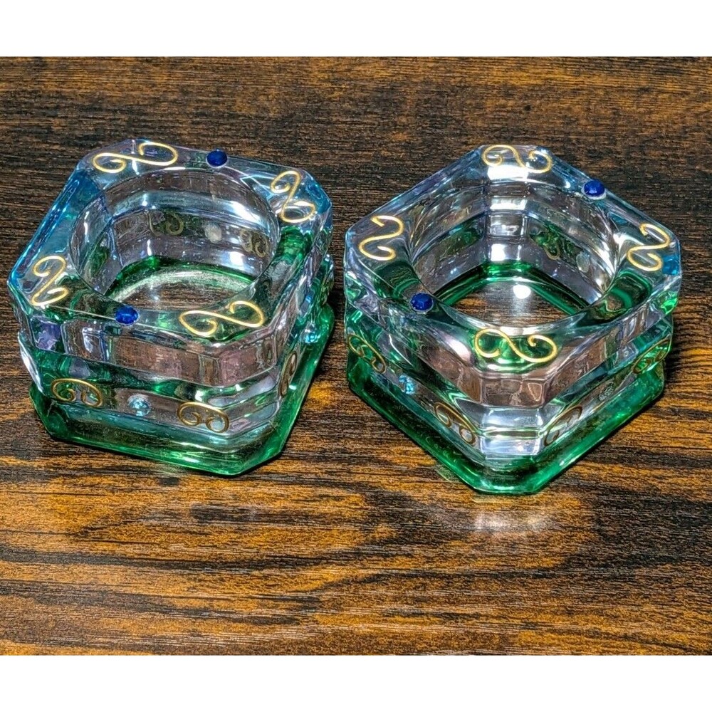 Vintage Retired Partylite Mardi Gras Candle Votive Tea light Holders Set Spring - Picture 2 of 6